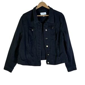 Time and Tru Cotton Denim Jacket Womens XXL Black Classic Minimalist Clean Girl